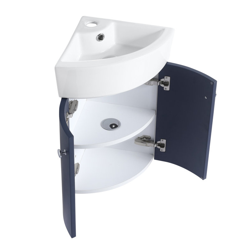 Ebern Designs Wall Mounted Corner Bathroom Vanity with Built-In Shelves ...